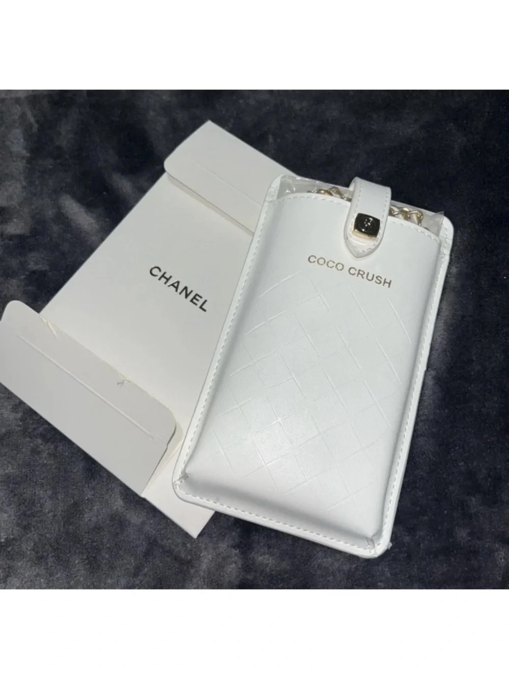 CHANEL White Quilted Coco Crush Leather Phone Crossbody with Gold Chain